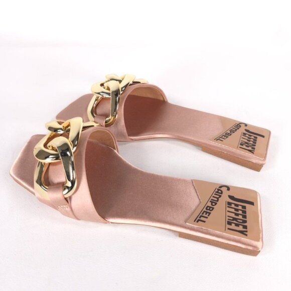 NWB Jeffrey Campbell Women's Danae Chain Flat Sandals Rose Gold Satin Size 5.5M - Picture 8 of 16